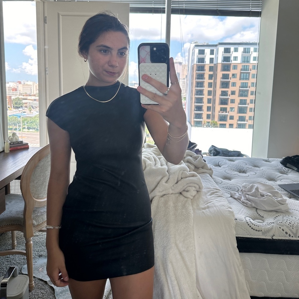 Zara leather mini dress black